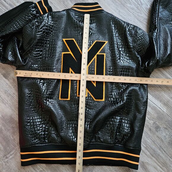 SD Sport NY Yankees Croc Style XL PU Leather Varsity Jacket Black Yellow MLB - Picture 16 of 16